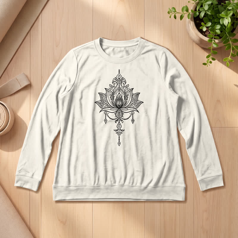Olivenorma Soft Cotton Blend Ornate Lotus Print Women's Long Sleeve Shirt - Sand Color - 2XL - image 12