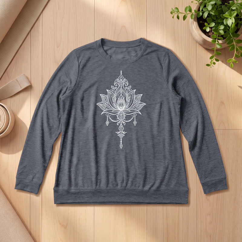 Olivenorma Soft Cotton Blend Ornate Lotus Print Women's Long Sleeve Shirt - Heather Gray - 2XL - image 15