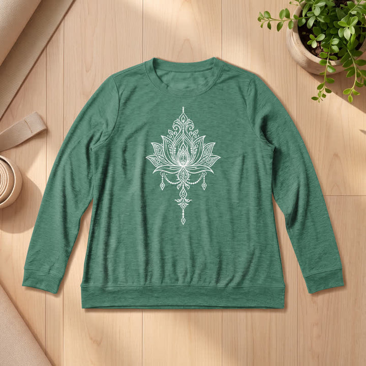 Olivenorma Soft Cotton Blend Ornate Lotus Print Women's Long Sleeve Shirt - Vintage Green - 2XL - image 0