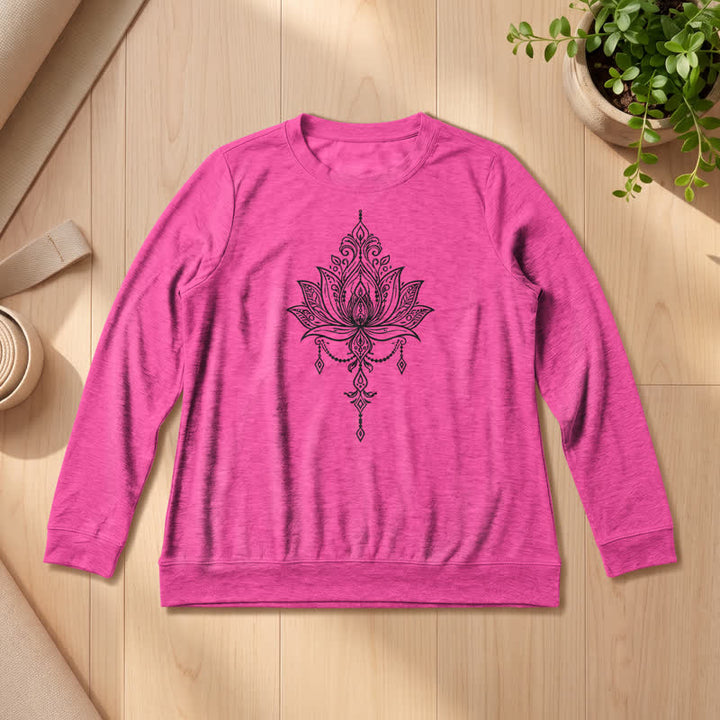Olivenorma Soft Cotton Blend Ornate Lotus Print Women's Long Sleeve Shirt - Rose - 2XL - image 21