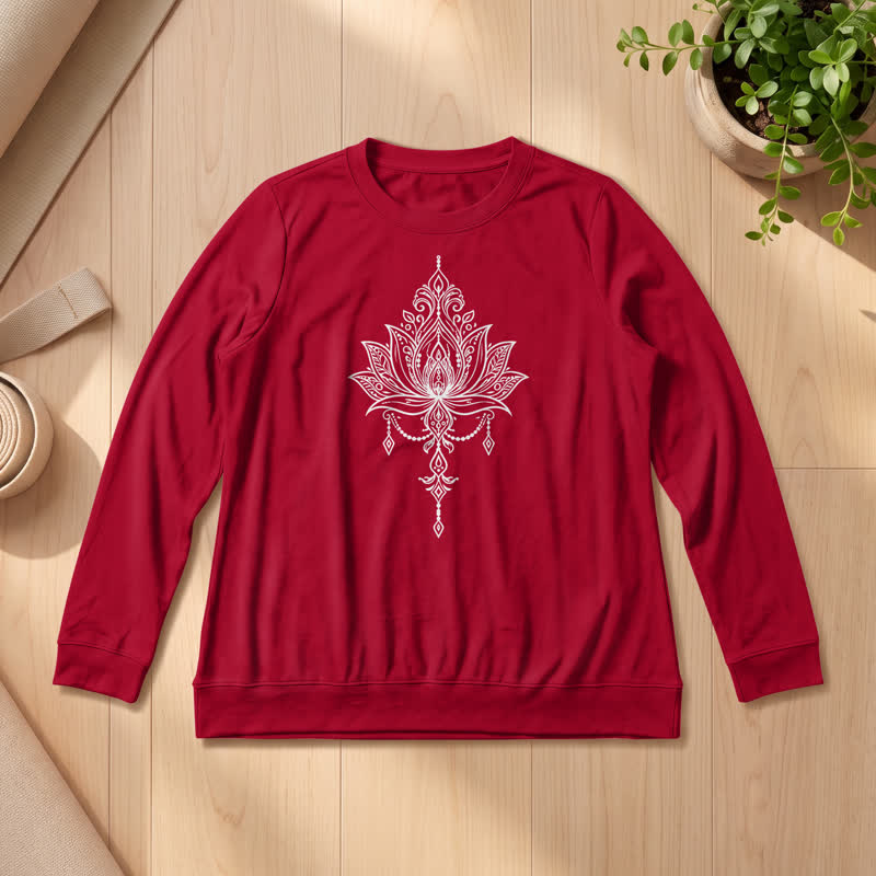 Olivenorma Soft Cotton Blend Ornate Lotus Print Women's Long Sleeve Shirt - Wine - 2XL - image 30
