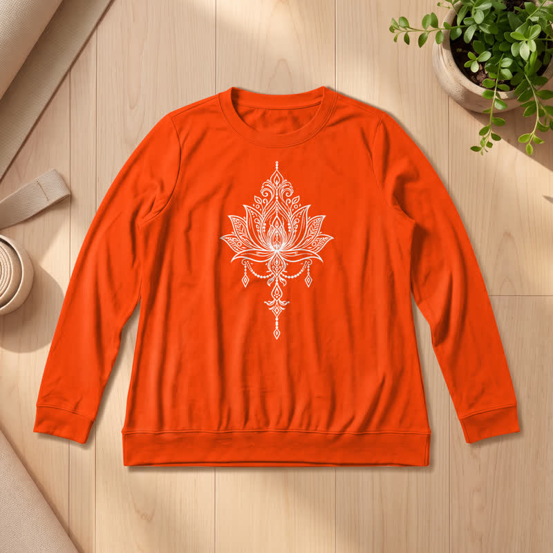 Olivenorma Soft Cotton Blend Ornate Lotus Print Women's Long Sleeve Shirt - Orange - 2XL - image 27