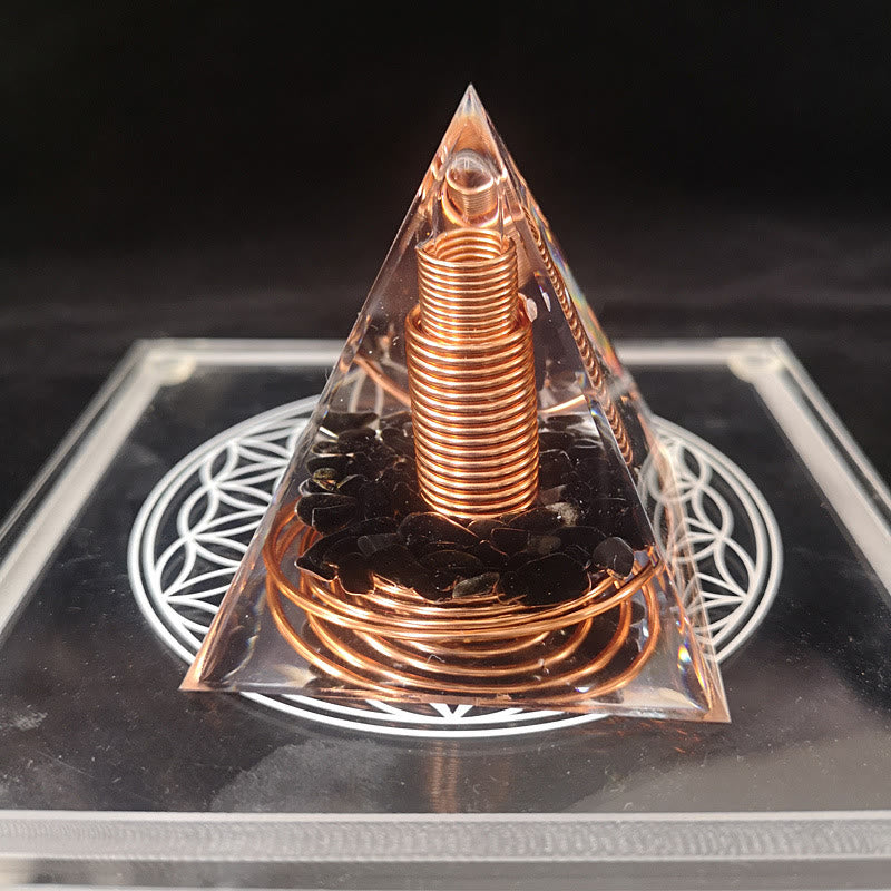 FREE Today: Handmade Black Obsidian Orgone Pyramid with Spiral Copper Coil Crystal Energy Generator for EMF Protection Meditation Decor Gift - image 4