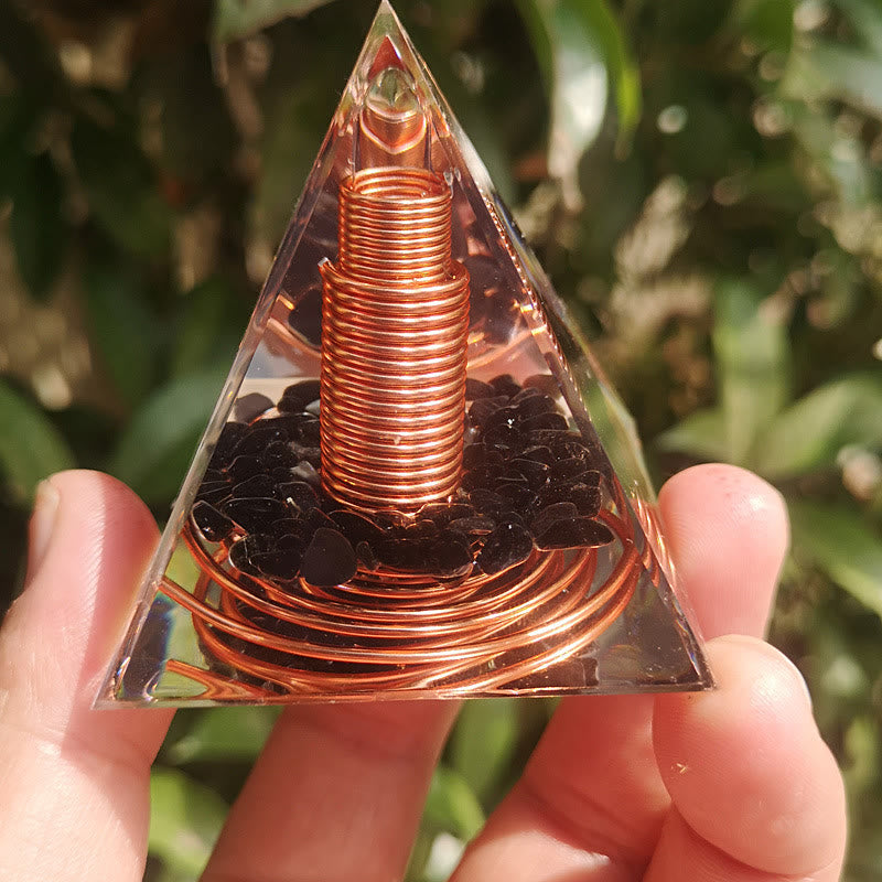 FREE Today: Handmade Black Obsidian Orgone Pyramid with Spiral Copper Coil Crystal Energy Generator for EMF Protection Meditation Decor Gift - image 1