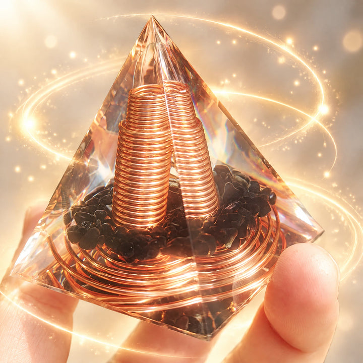 FREE Today: Handmade Black Obsidian Orgone Pyramid with Spiral Copper Coil Crystal Energy Generator for EMF Protection Meditation Decor Gift - image 8