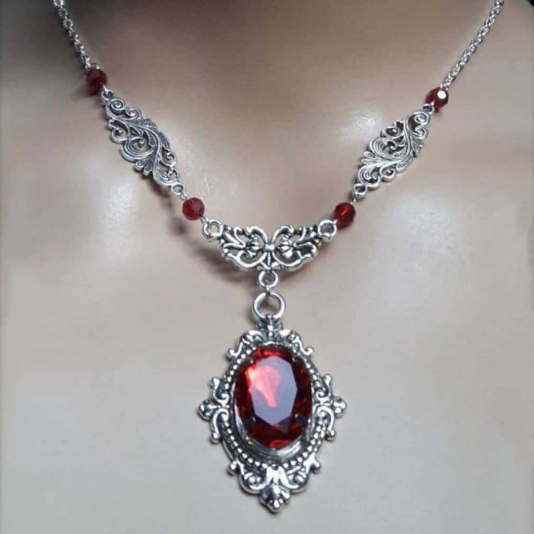 FREE Today: Victorian Gothic Rose Choker Antique Silver Filigree Witch Vampire Necklace - Garnet - image 0