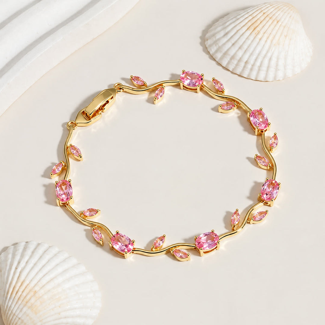 FREE Today: Romantic Tulip Bracelet Multicolor Floral Crystal - Pink - Golden - image 0