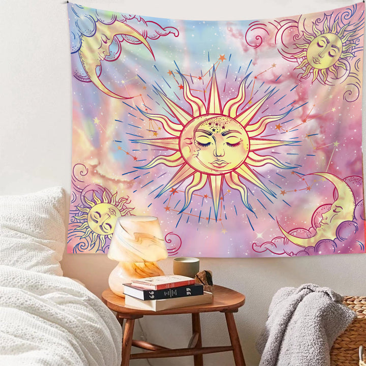 Olivenorma Pastel Pink Tie Dye Sun Moon Sky Tapestry