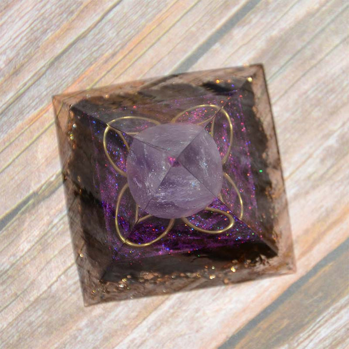 Amethyst Sphere with Obsidian Orgone Pyramid