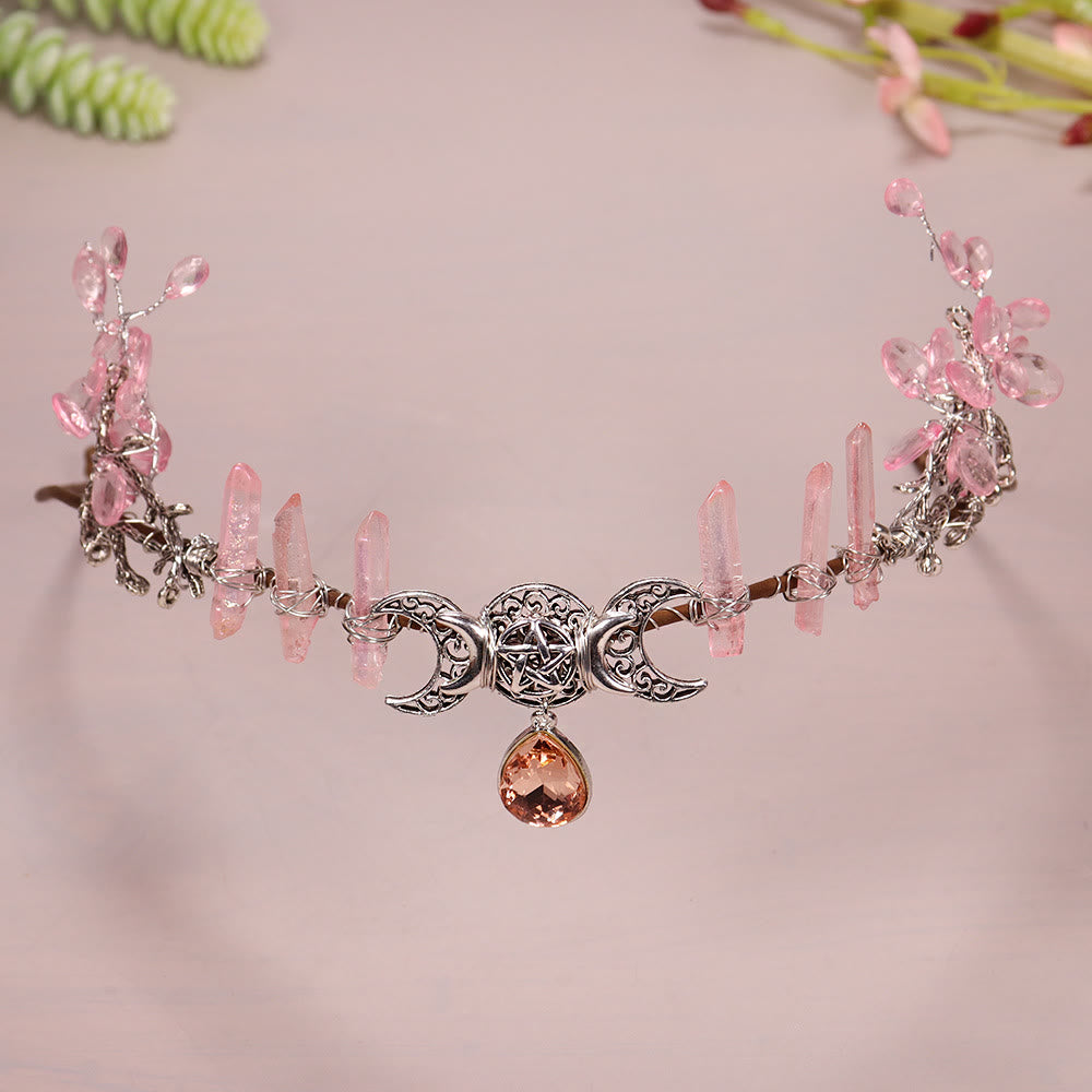 Olivenorma Natural Crystal Sun Moon Woven Flower Crystal Crown