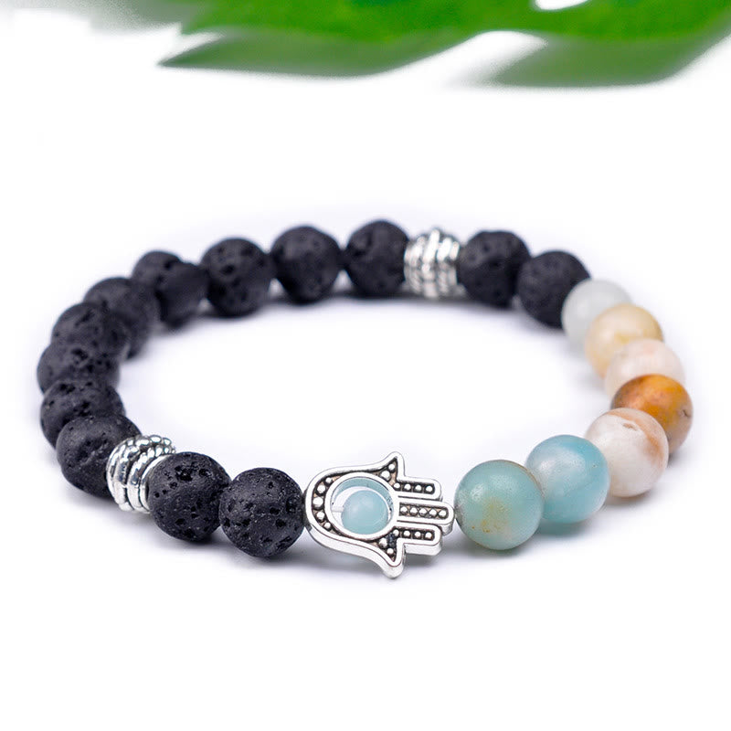 Olivenorma Handmade Natural Stone Beads Hamsa Pendant Bracelet