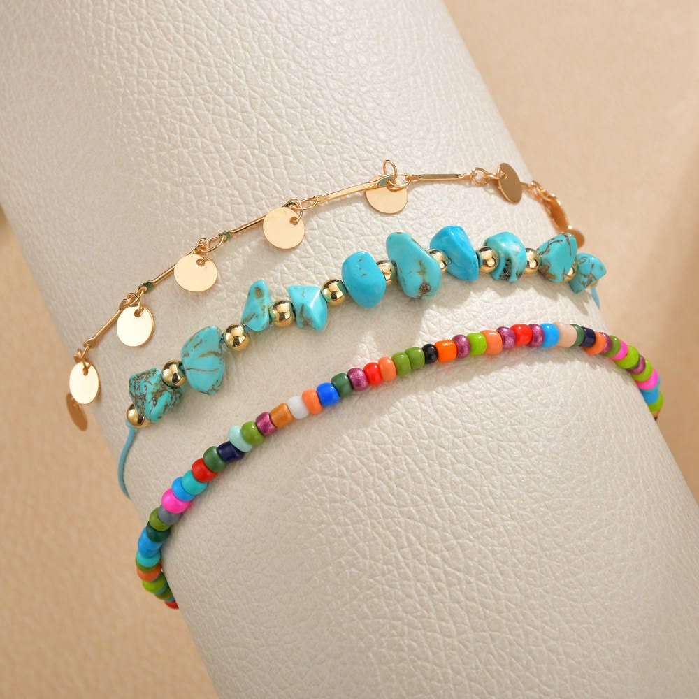 Olivenorma Turquoise Colored Beads Boho Anklet