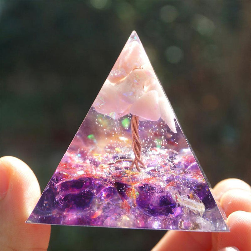 Olivenorma Tree Of Life Pink Opal With Amethyst Orgone Pyramid