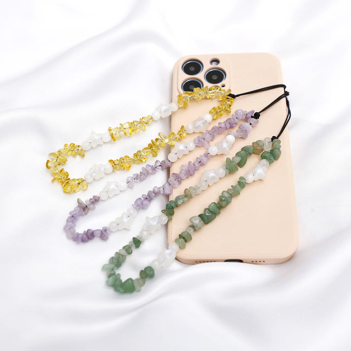 Olivenorma Handmade Crushed Stone Pearl Pentagram Beading Phone Strap