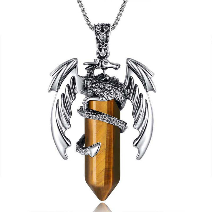Olivenorma Vintage Dragon Crystal Healing Stone Reiki Necklace