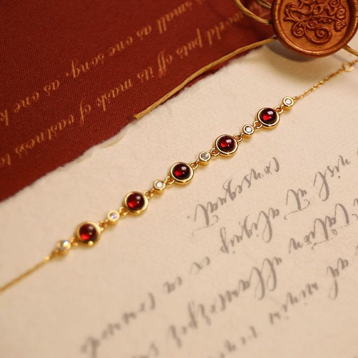 Olivenorma Natural Garnet Good Luck Gold Bracelet