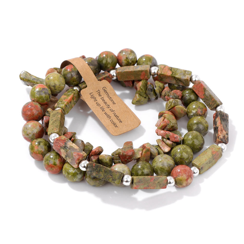 Olivenorma Natural Stone Irregular Three Layer Bracelet Set