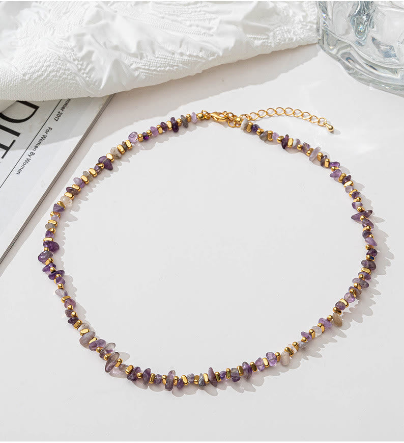 Olivenorma Natural Citrine Beaded Amethyst Gravel Necklace Bracelet