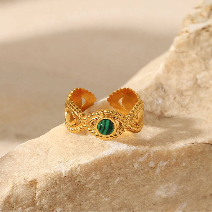 Olivenorma Gold Green Natural Malachite Open Ring Set