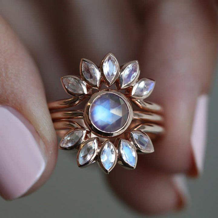 Olivenorma “Tide Goddess” - Sun Flower Moonstone 3 - Piece Ring