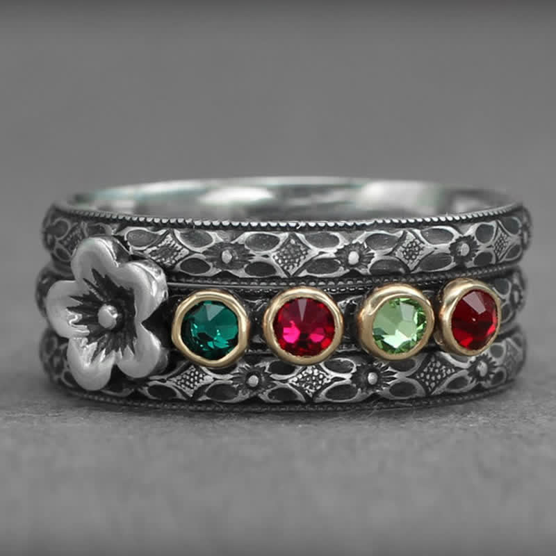 Olivenorma Personalized and Engraved Flower Birthstones Ring