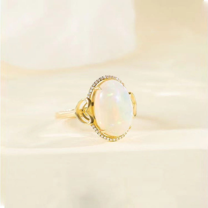 Olivenorma Big Opal Side Love Design Adjustable Ring