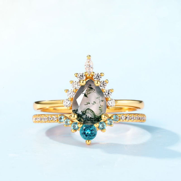 Olivenorma Moss Agate Paraiba Tourmaline 2pcs 925 Silver Ring - image 3