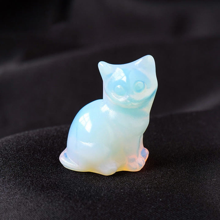 Olivenorma Natural Crystal Lucky Cat Carved Gemstone Decoration