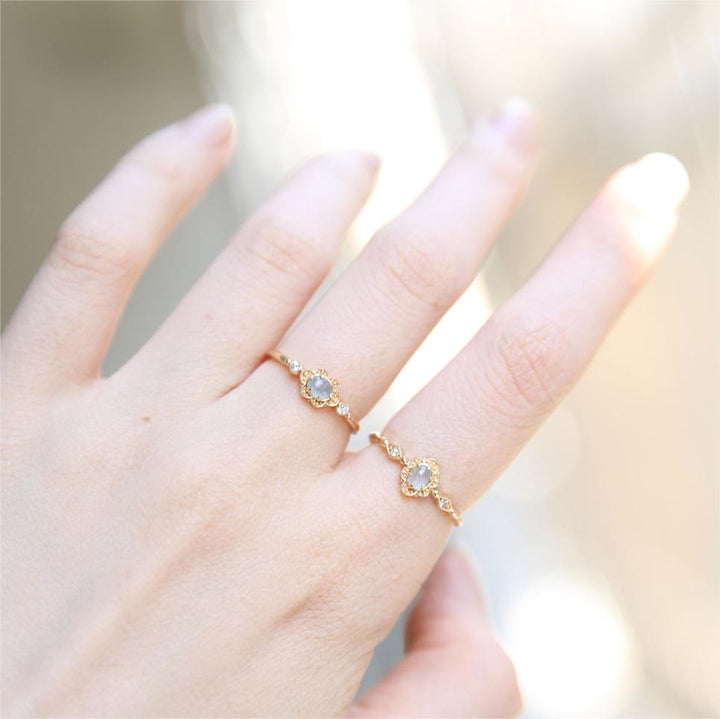 Olivenorma Vintage Natural Aquamarine Daisy Flowers Ring