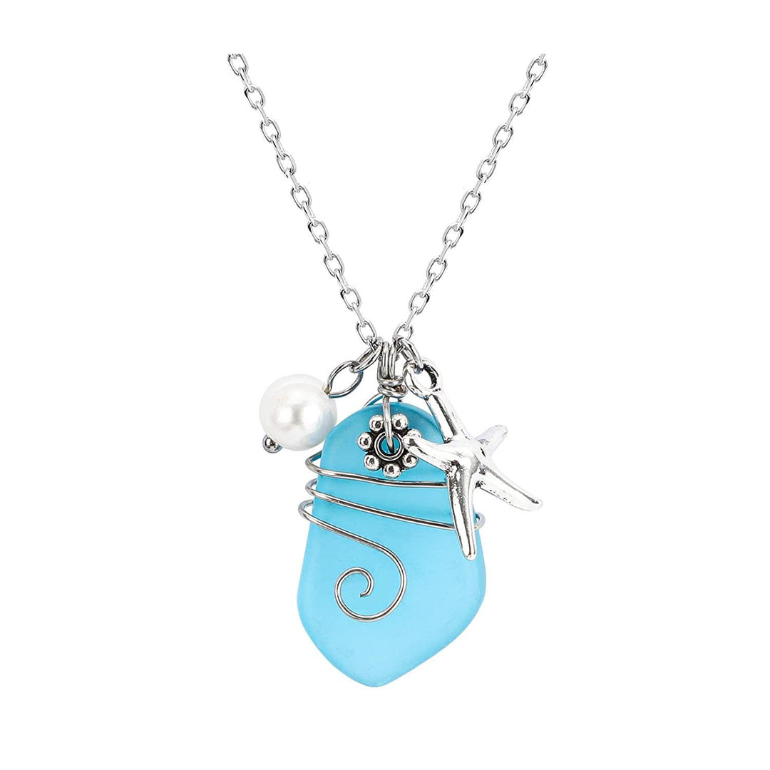 Olivenorma Sea Glass Pearl Starfish Necklace - image 6