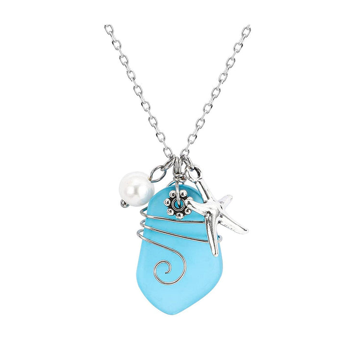 Olivenorma Sea Glass Pearl Starfish Necklace - image 6
