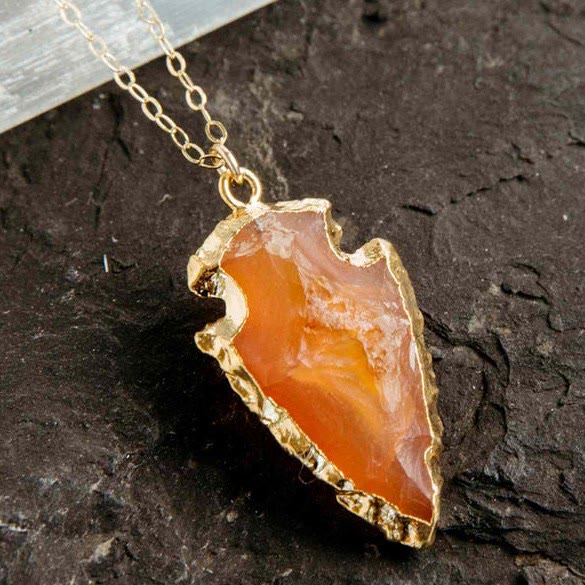 Olivenorma Natural Crystal Carnelian Arrowhead Necklace