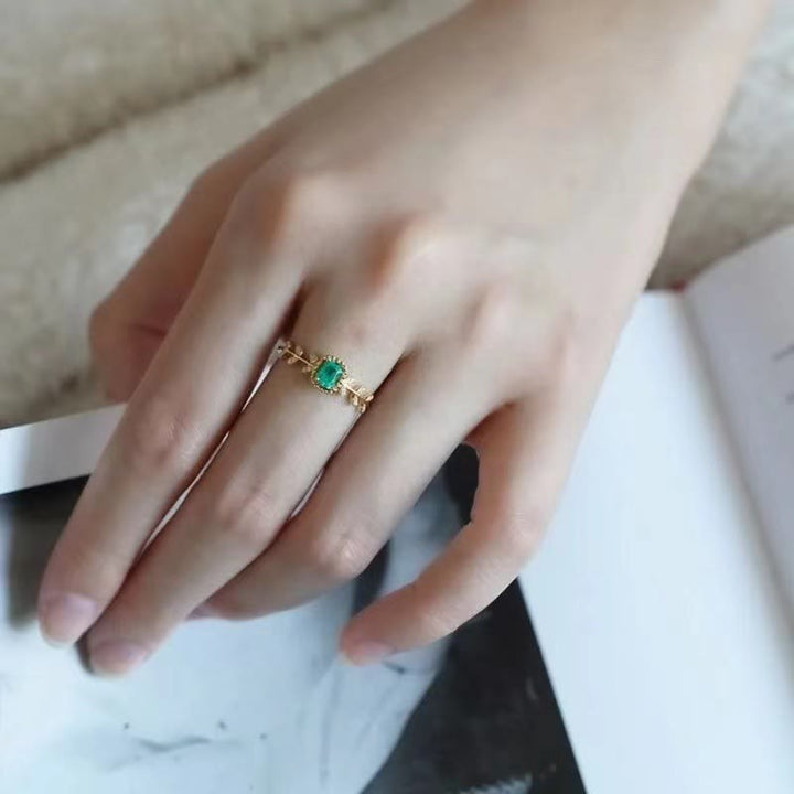 Olivenorma Vintage Emerald Leaf With Zircon Ring