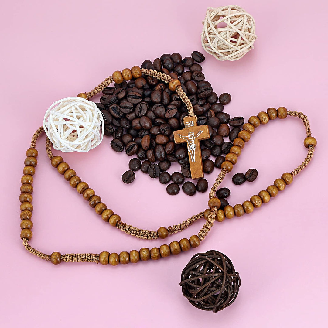 Olivenorma Cross Wooden Mala Bead Rosary Necklace