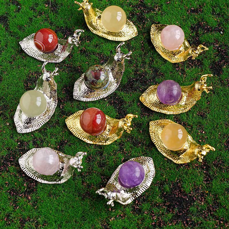 Olivenorma Natural Crystal Ball Holder Small Snail Gemstone Decoration - image 27