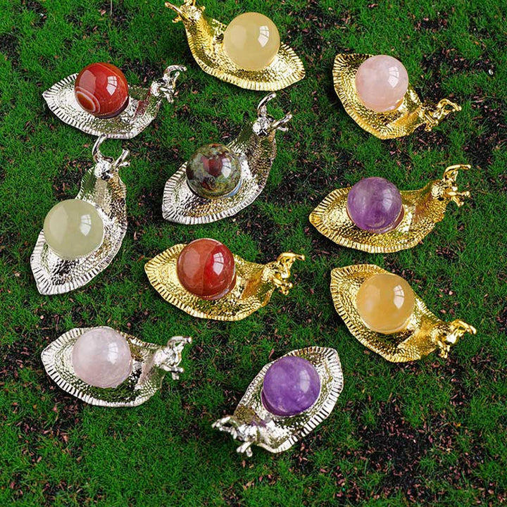 Olivenorma Natural Crystal Ball Holder Small Snail Gemstone Decoration - image 27