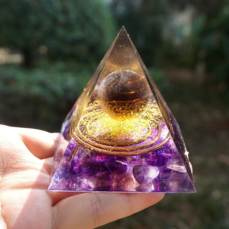 Olivenorma Smoky Quartz Ball with Amethyst Orgone Pyramid