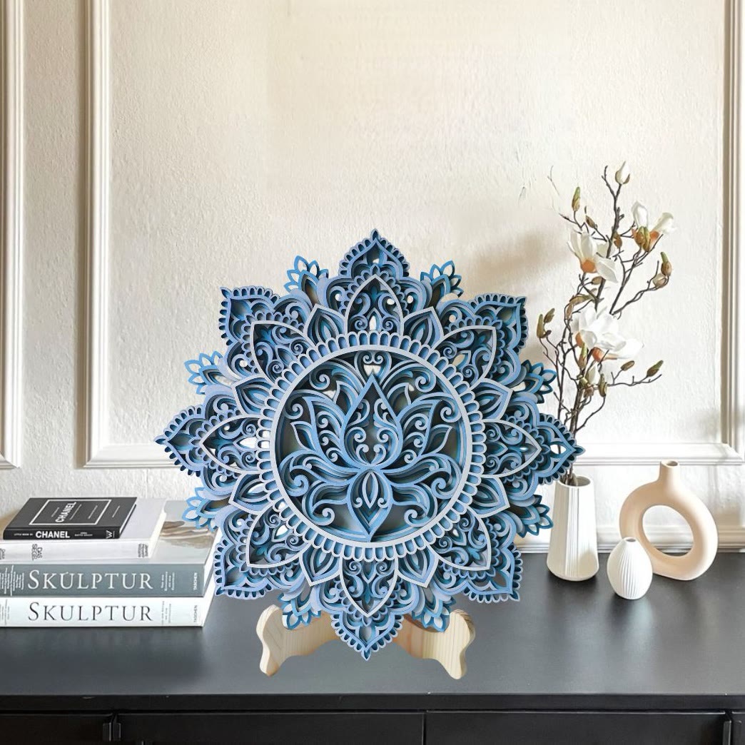 Olivenorma Blue Lotus Mandala 3D Painting Wall Decor