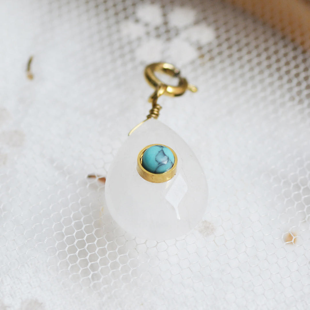 Olivenorma Geometric Round Or Water Drop Crystal Gold Pendant Necklace - White Crystal & Turquoise - Necklace #4 - image 20