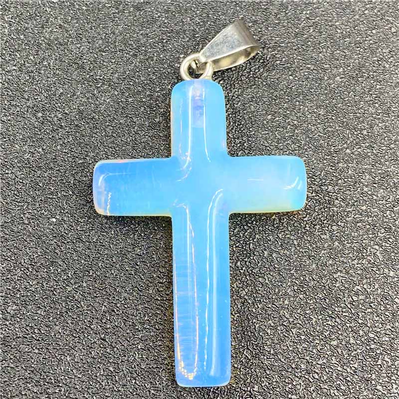Olivenorma Natural Crystal Cross Healing Pendant - Blue Quartz - image 12