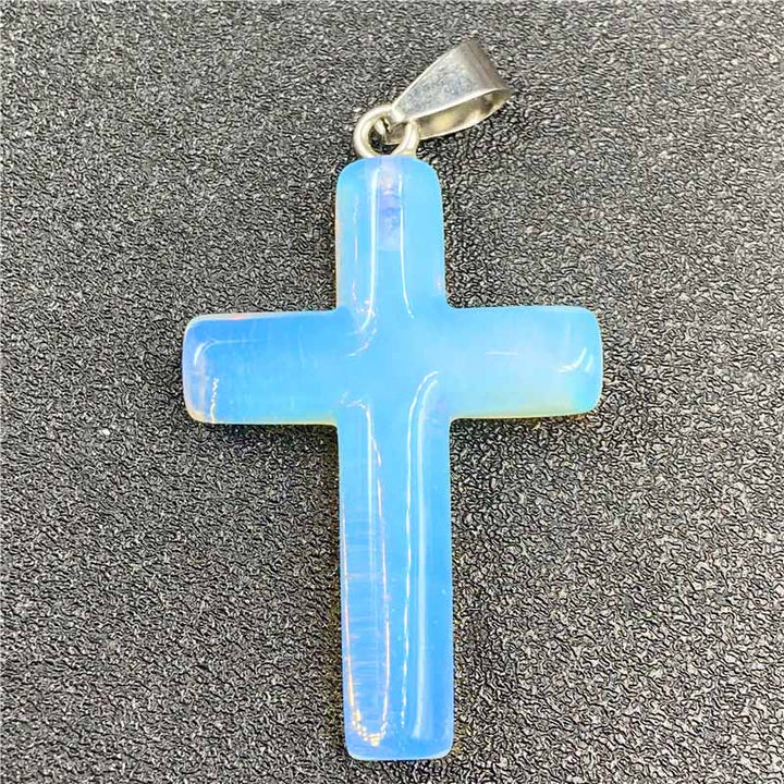 Olivenorma Natural Crystal Cross Healing Pendant - Blue Quartz - image 12