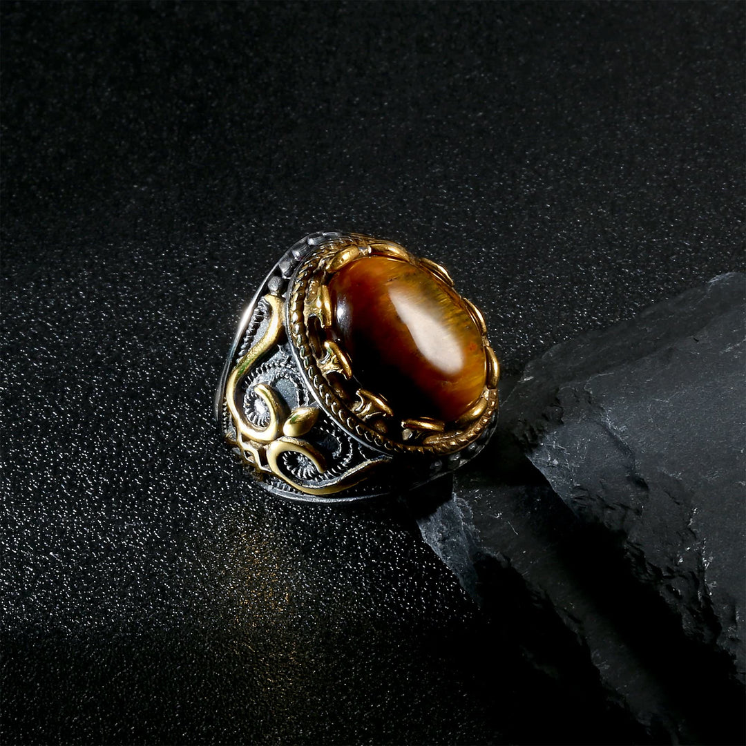 Olivenorma Retro Large Tiger Eye Stone Mens Ring