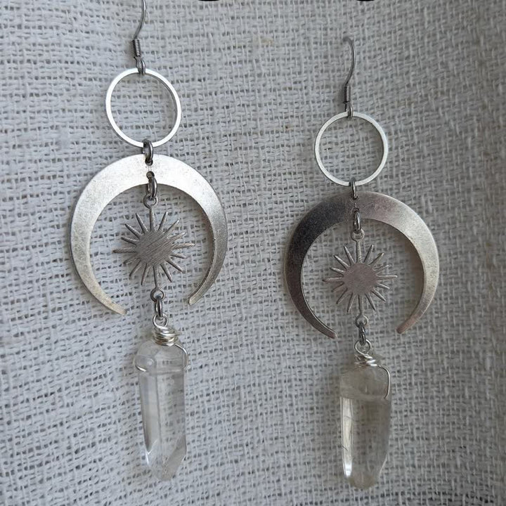 Olivenorma Clear Crystal Crescent Moon With Sun Earrings