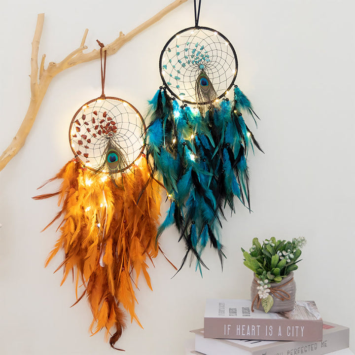 Olivenorma Red Agate Turquoise Peacock Feather Dream Catcher