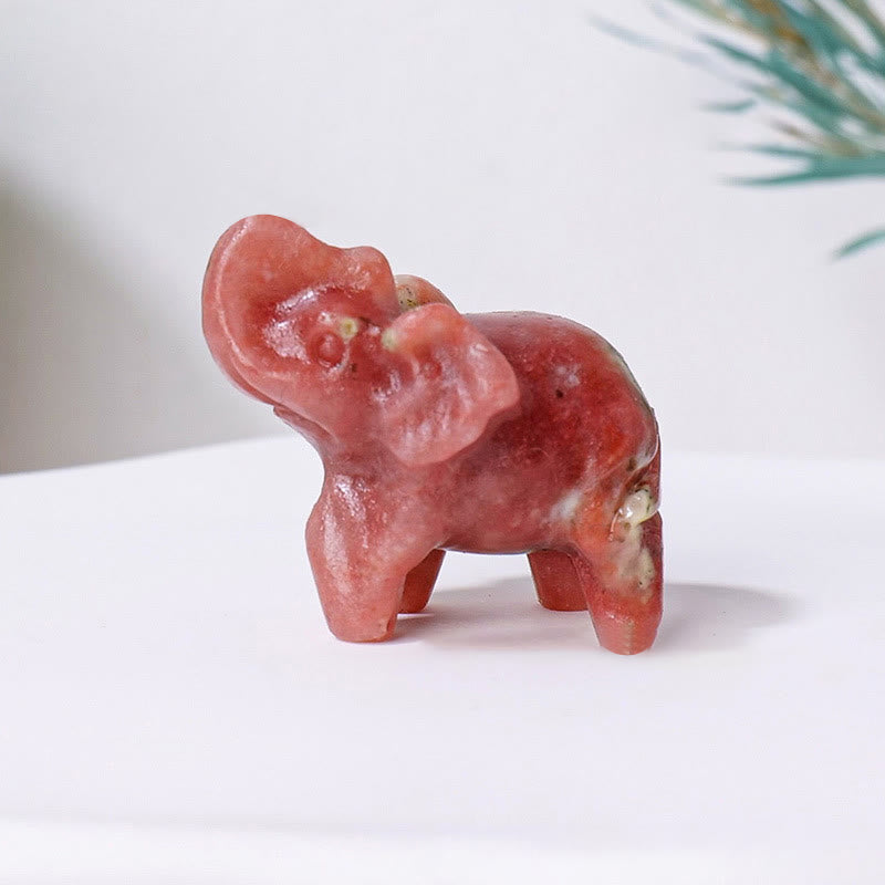Olivenorma Natural Crystal Elephant Carving Ornament Gemstone Decoration - Peach Blossom Stone - image 7