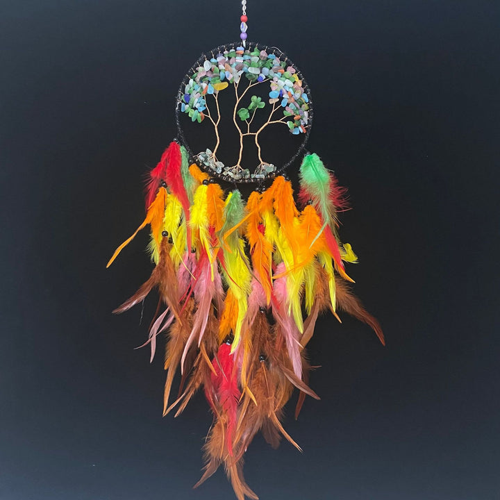 Olivenorma Crystal Tree of Life Pink Feather Dream Catcher