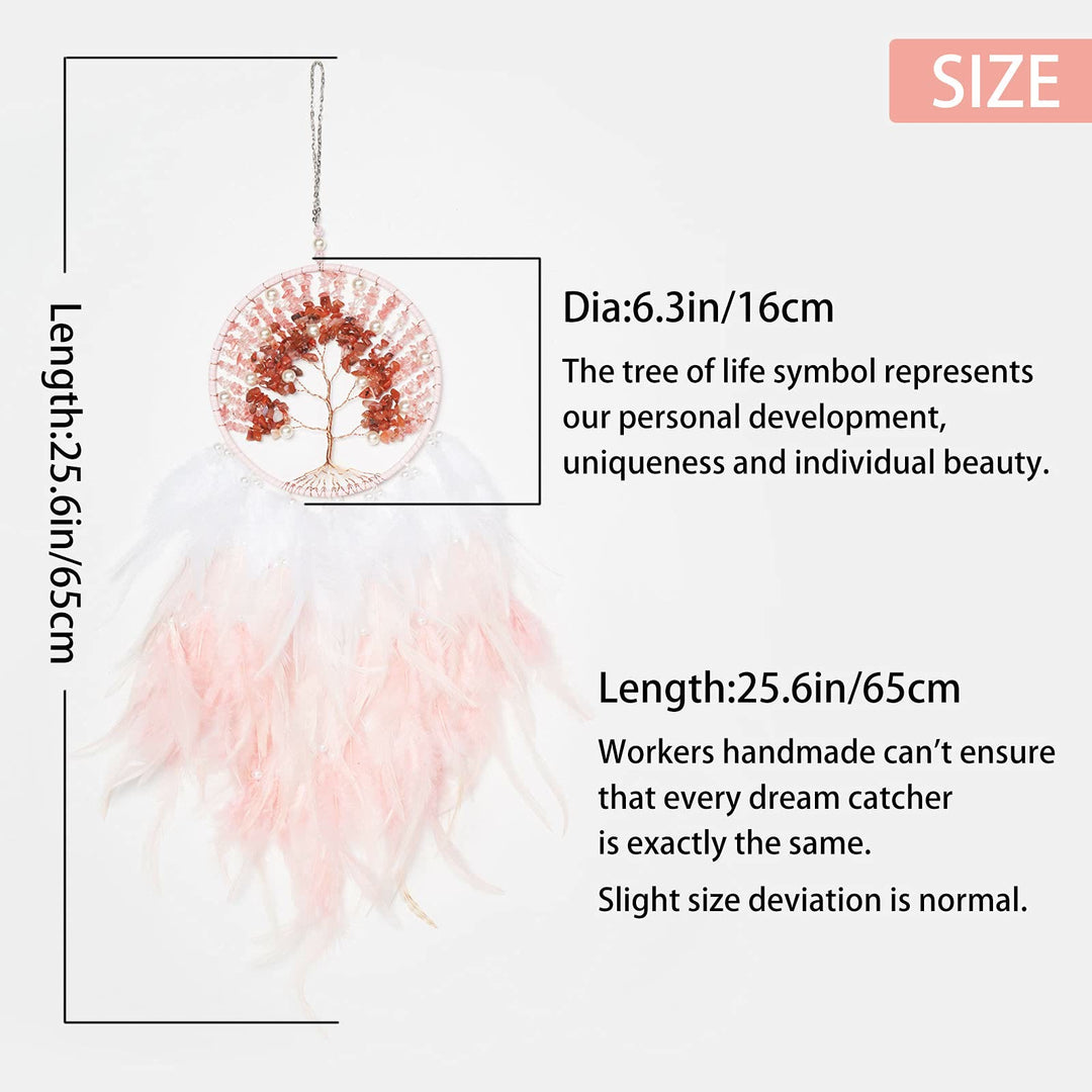 Olivenorma Crystal Tree of Life Pink Feather Dream Catcher