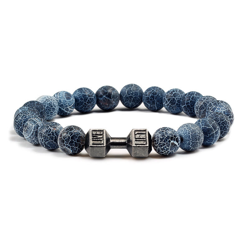 Olivenorma "Live Life" Dumbbells Natural Stone Beads Bracelet - Sodalite - Black Barbell - 21cm - image 39
