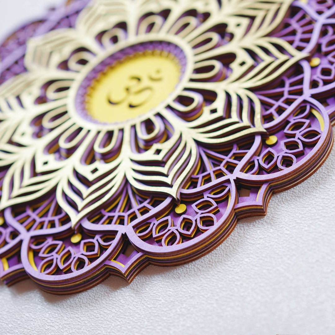 Olivenorma Purple Pink Om Hamsa Chakra 3D Carving Wall Decor