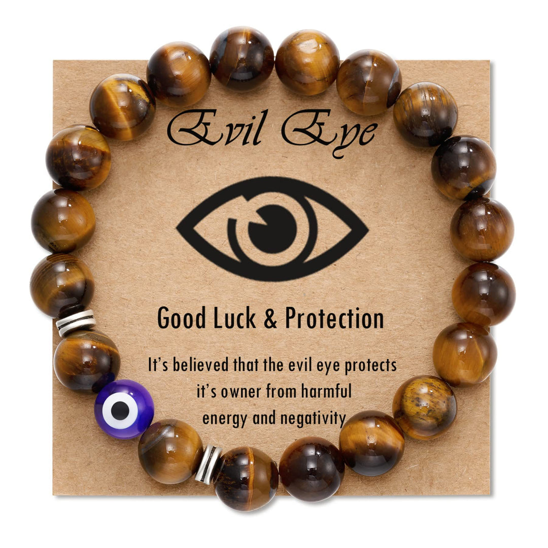 Olivenorma Tiger Eye Obsidian Evil Eye Beaded Mens Bracelet